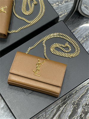 Y.S.L KATE SMALL IN GRAIN DE POUDRE EMBOSSED Leather Gold Tone Metal Caramel Color