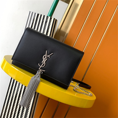 Y.S.L KATE SMALL TASSEL IN SMOOTH Leather Silver Tone Metal Black Color