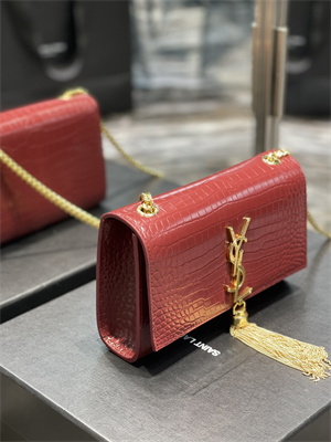 Y.S.L KATE SMALL TASSEL IN CROCODILE EMBOSSED Leather Gold Tone Metal Red Color