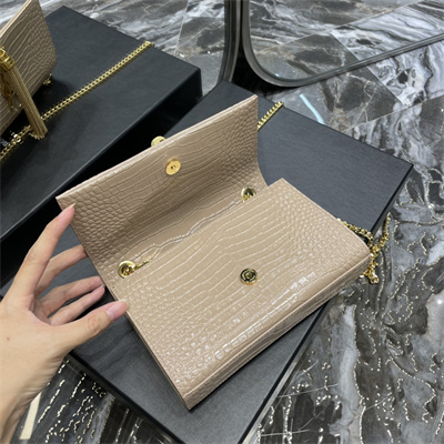 Y.S.L KATE SMALL TASSEL IN CROCODILE EMBOSSED Leather Gold Tone Metal Beige Color