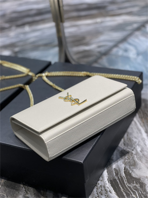 Y.S.L KATE MEDIUM IN GRAIN DE POUDRE EMBOSSED Leather Gold Tone Metal White Color