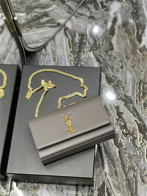 Y.S.L KATE MEDIUM IN GRAIN DE POUDRE EMBOSSED Leather Gold Tone Metal Grey Color