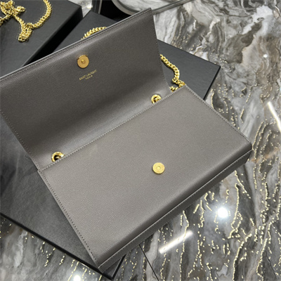 Y.S.L KATE MEDIUM IN GRAIN DE POUDRE EMBOSSED Leather Gold Tone Metal Grey Color