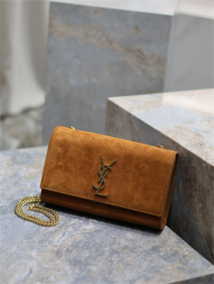Y.S.L KATE MEDIUM IN Suede Leather Gold Tone Metal Caramel Color