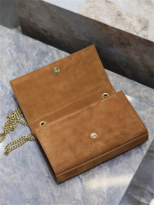 Y.S.L KATE MEDIUM IN Suede Leather Gold Tone Metal Caramel Color