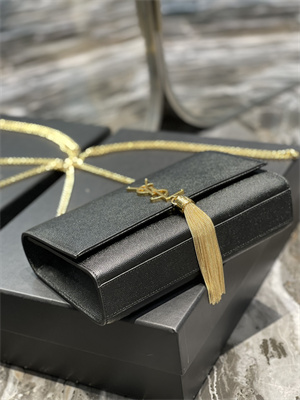 Y.S.L KATE MEDIUM TASSEL IN GRAIN DE POUDRE EMBOSSED LEATHER Gold Tone Metal Black Color