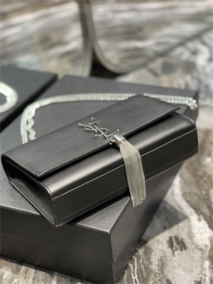 Y.S.L KATE MEDIUM TASSEL IN SMOOTH LEATHER Silver Tone Metal Black Color