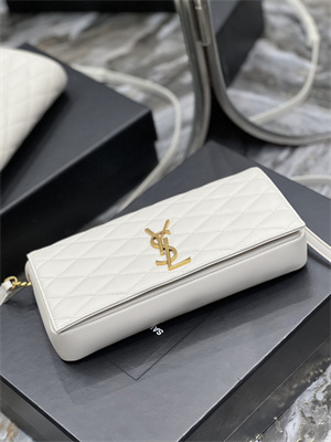 Y.S.L KATE 99 IN QUILTED NAPPA LAMBSKIN LEATHER White Color Gold Tone Metal