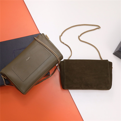 Y.S.L REVERSIBLE KATE MEDIUM Gold Tone Metal Dk Green Color