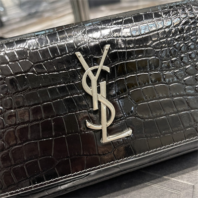 Y.S.L KATE BELT BAG IN CROCODILE EMBOSSED LEATHER Silver Tone Metal Black Color