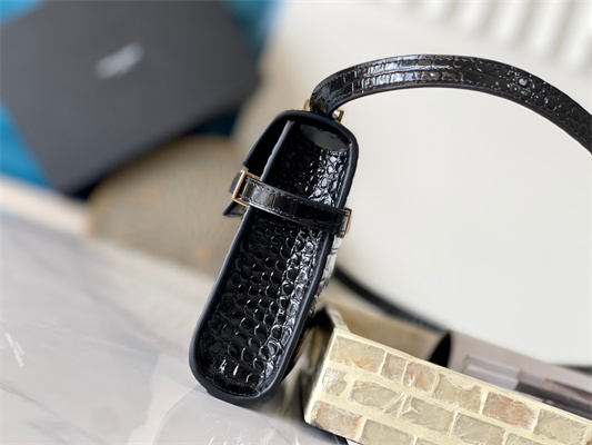 Y.S.L MANHATTAN MINI Crossbody Bag In Shinny Crocodile Embossed Leather Black Color