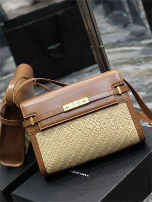 Y.S.L MANHATTAN Shoulder Bag In Raffia and Brown Smooth Leather