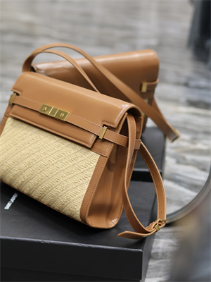 Y.S.L MANHATTAN Shoulder Bag In Raffia and Brown Smooth Leather