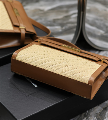 Y.S.L MANHATTAN Shoulder Bag In Raffia and Brown Smooth Leather