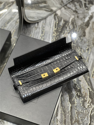 Y.S.L MANHATTAN CLUTCH In Shinny Crocodile Embossed Leather Black Color