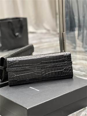 Y.S.L MANHATTAN CLUTCH In Shinny Crocodile Embossed Leather Black Color