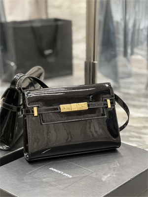Y.S.L MANHATTAN SMALL Shoulder Bag In Black Patent Leather
