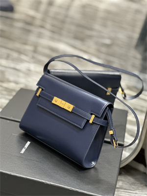 Y.S.L MANHATTAN SMALL Shoulder Bag In BOX Saint Laurent Navy Color