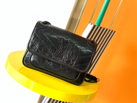 Y.S.L NIKI BABY In Vintage Leather All Black Color