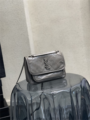 Y.S.L NIKI BABY In Vintage Leather Grey Color