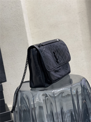 Y.S.L NIKI LARGE In Vintage Leather All Black Color