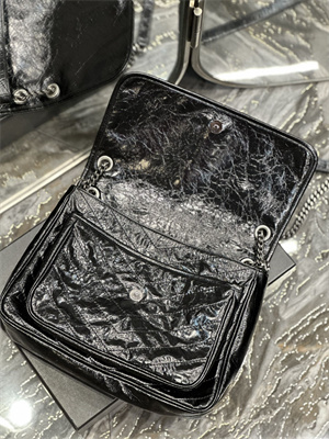 Y.S.L NIKI LARGE In Vintage Leather Black-Silver Color