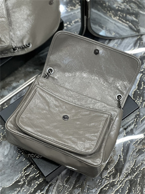 Y.S.L NIKI LARGE In Vintage Leather Grey Color