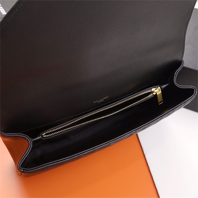 Y.S.L COLLEGE LARGE BAG IN QUILTED Leather Gold Tone Metal Black Color