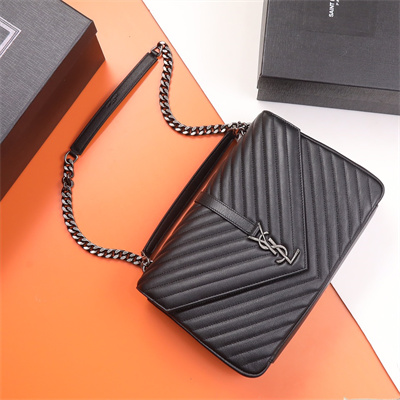 Y.S.L COLLEGE LARGE BAG IN QUILTED Leather Silver Tone Metal Black Color