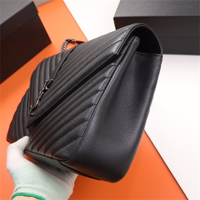 Y.S.L COLLEGE LARGE BAG IN QUILTED Leather Silver Tone Metal Black Color