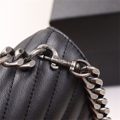 Y.S.L COLLEGE LARGE BAG IN QUILTED Leather Silver Tone Metal Black Color