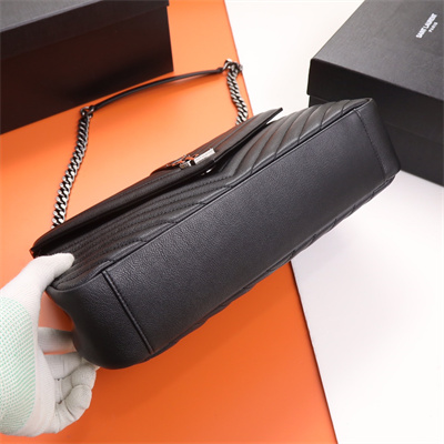 Y.S.L COLLEGE LARGE BAG IN QUILTED Leather Silver Tone Metal Black Color