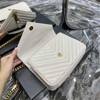 Y.S.L COLLEGE MEDIUM BAG IN QUILTED LEATHER Gold Tone Metal White Color