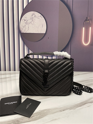 Y.S.L COLLEGE MEDIUM BAG IN QUILTED LEATHER Black Tone Metal Black Color