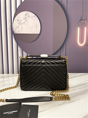 Y.S.L COLLEGE MEDIUM BAG IN QUILTED LEATHER Gold Tone Metal Black Color