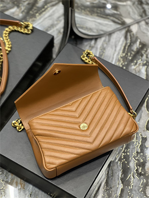 Y.S.L COLLEGE MEDIUM BAG IN QUILTED LEATHER Gold Tone Metal Caramel Color