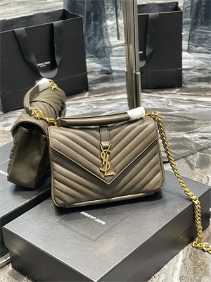 Y.S.L COLLEGE MEDIUM BAG IN QUILTED LEATHER Gold Tone Metal Dk Green Color