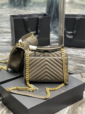 Y.S.L COLLEGE MEDIUM BAG IN QUILTED LEATHER Gold Tone Metal Dk Green Color