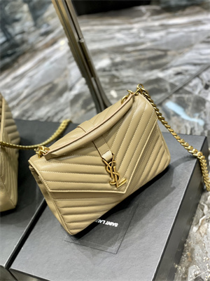 Y.S.L COLLEGE MEDIUM BAG IN QUILTED LEATHER Gold Tone Metal Beige Color