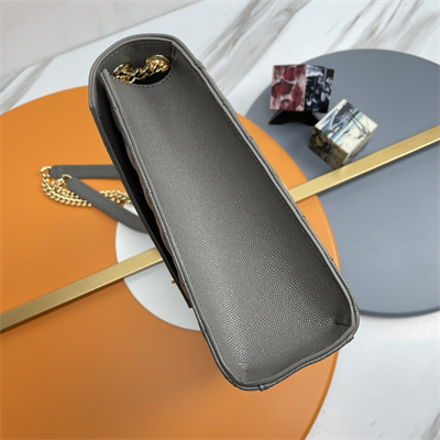 Y.S.L ENVELOPE LARGE IN QUILTED GRAIN DE POUDRE EMBOSSED LEATHER Gold Tone Metal Dk Grey Color