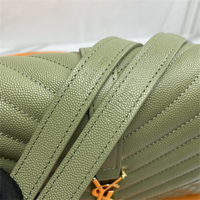 Y.S.L ENVELOPE LARGE IN QUILTED GRAIN DE POUDRE EMBOSSED LEATHER Gold Tone Metal Green Color