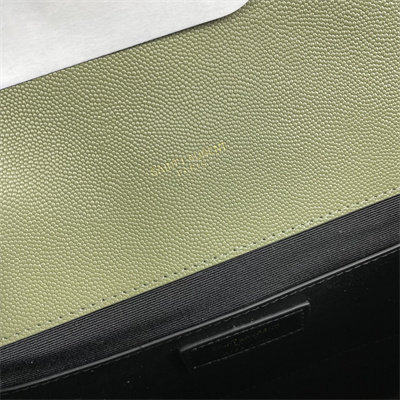 Y.S.L ENVELOPE LARGE IN QUILTED GRAIN DE POUDRE EMBOSSED LEATHER Gold Tone Metal Green Color