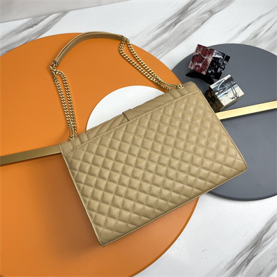 Y.S.L ENVELOPE LARGE IN QUILTED GRAIN DE POUDRE EMBOSSED LEATHER Gold Tone Metal Beige Color