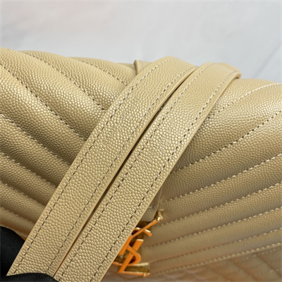 Y.S.L ENVELOPE LARGE IN QUILTED GRAIN DE POUDRE EMBOSSED LEATHER Gold Tone Metal Beige Color