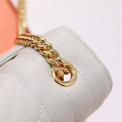Y.S.L ENVELOPE SMALL IN QUILTED GRAIN DE POUDRE EMBOSSED LEATHER Gold Tone Metal White Color