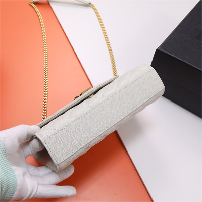 Y.S.L ENVELOPE SMALL IN QUILTED GRAIN DE POUDRE EMBOSSED LEATHER Gold Tone Metal White Color