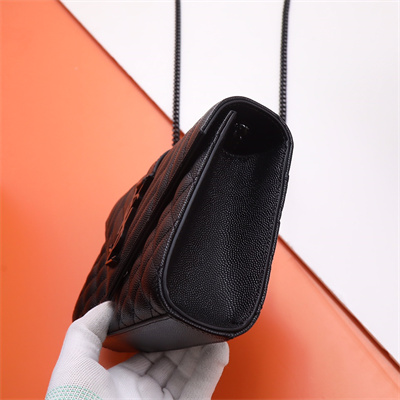 Y.S.L ENVELOPE SMALL IN QUILTED GRAIN DE POUDRE EMBOSSED LEATHER Black Tone Metal Black Color