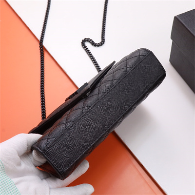 Y.S.L ENVELOPE SMALL IN QUILTED GRAIN DE POUDRE EMBOSSED LEATHER Black Tone Metal Black Color