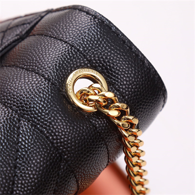 Y.S.L ENVELOPE SMALL IN QUILTED GRAIN DE POUDRE EMBOSSED LEATHER Gold Tone Metal Black Color