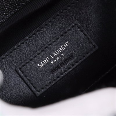 Y.S.L ENVELOPE SMALL IN QUILTED GRAIN DE POUDRE EMBOSSED LEATHER Silver Tone Metal Black Color